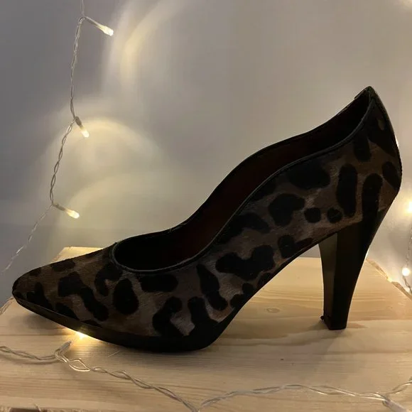 European Pony Hair Leopard Print heels - Picture 9 of 13